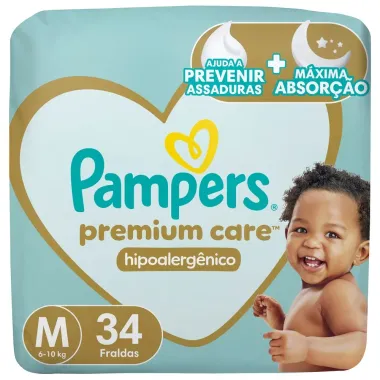 Fralda Pampers Premium Care Tamanho M Pacote Mega 34 Fraldas Descart&aacute;veis
