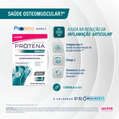Protena Col&aacute;geno N&atilde;o Hidrolisado Tipo II 40mg + &Ocirc;mega 3 + Vitamina D com 60 c&aacute;psulas