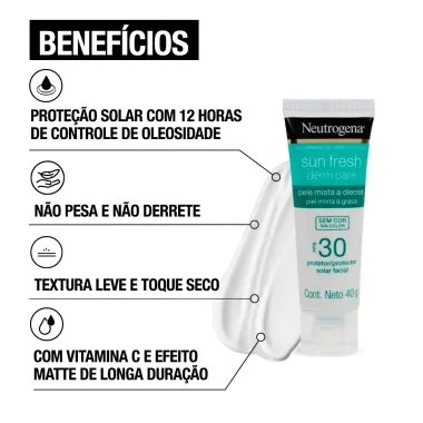 Protetor Solar Facial Neutrogena Sun Fresh Derm Care FPS 30 Sem Cor 40g