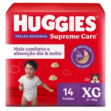 Fralda Roupinha Huggies Supreme Care Tamanho XG Pacote Jumbo 14 Fraldas Descartáveis