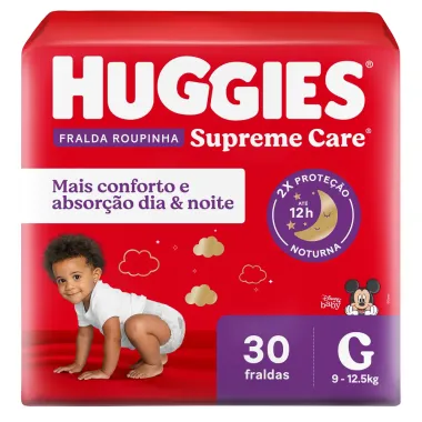 Fralda Roupinha Huggies Supreme Care Tamanho G Pacote Mega 30 Unidades Descartáveis