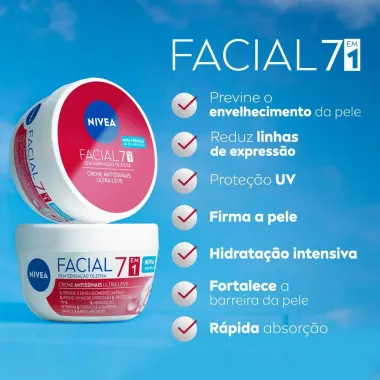 NIVEA Creme Facial Antissinais Ultraleve 7 em 1 100g