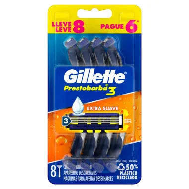 Aparelho de Barbear Descart&aacute;vel Gillette Prestobarba3 Leve 8 Pague 6 Unidades