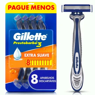 Aparelho de Barbear Descart&aacute;vel Gillette Prestobarba3 Leve 8 Pague 6 Unidades
