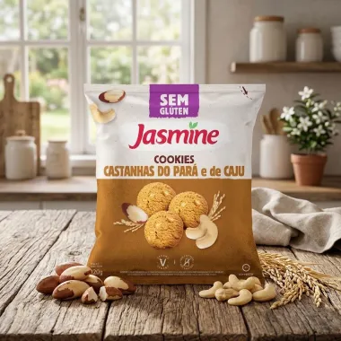 Cookies Jasmine Castanhas do Par&aacute; e de Caju Sem Gl&uacute;ten Vegano 120g