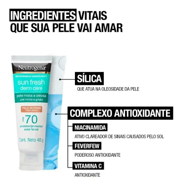Protetor Solar Facial Neutrogena Sun Fresh Derm Care FPS 70 Pele Morena 40g