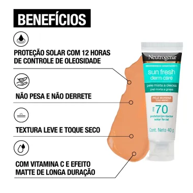 Protetor Solar Facial Neutrogena Sun Fresh Derm Care FPS 70 Pele Morena 40g
