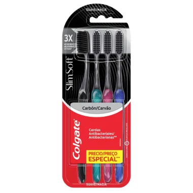 Escova Dental Colgate Slim Soft Black Macia Cores Sortidas 4 Unidades