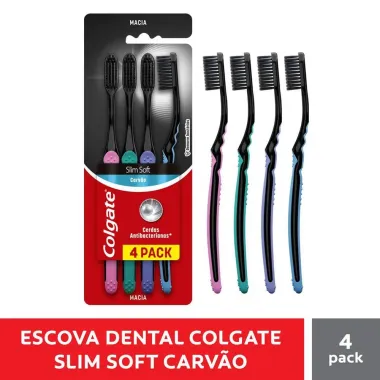 Escova Dental Colgate Slim Soft Black Macia Cores Sortidas 4 Unidades