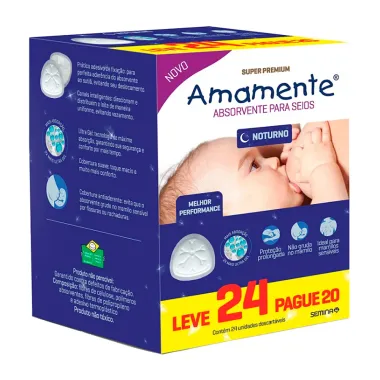 Absorvente para Seios Amamente Noturno Leve 24 Pague 20 Unidades