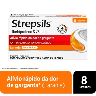 Pastilhas para Garganta Strepsils Sabor Laranja Sem A&ccedil;&uacute;car 8 Unidades