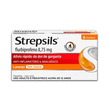 Pastilhas para Garganta Strepsils Sabor Laranja Sem A&ccedil;&uacute;car 8 Unidades