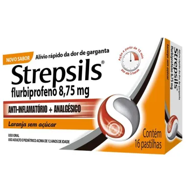 Pastilhas para Garganta Strepsils Sabor Laranja Sem Açúcar 16 Unidades