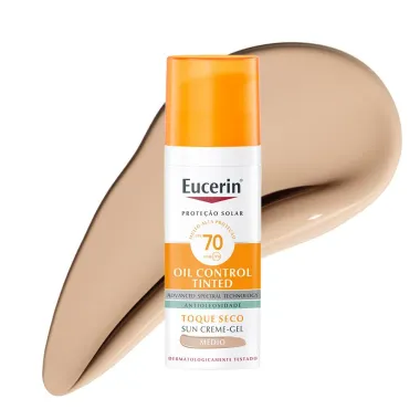 Protetor Solar Facial Eucerin Sun Oil Control Tinted Gel Creme Antioleosidade FPS 70 Cor M&eacute;dia 50g