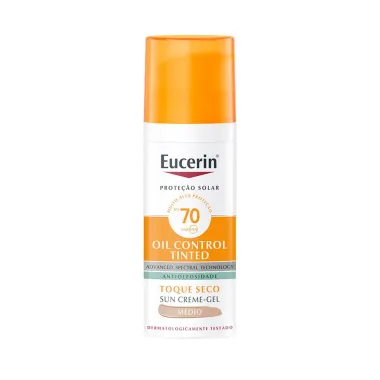 Protetor Solar Facial Eucerin Sun Oil Control Tinted FPS 70 Antioleosidade Gel Creme Cor M&eacute;dia 50g
