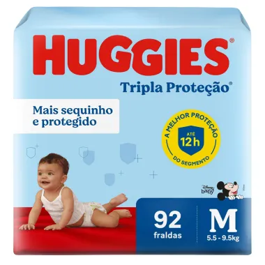 Fralda Huggies Tripla Proteção Tamanho M Pacote Hiper 92 Fraldas Descartáveis