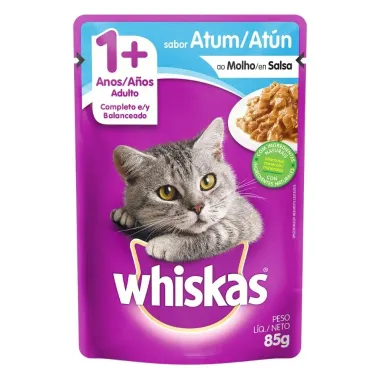 Ração Úmida para Gatos Whiskas Adulto 1+ Anos Sabor Atum ao Molho em Sachê 85g