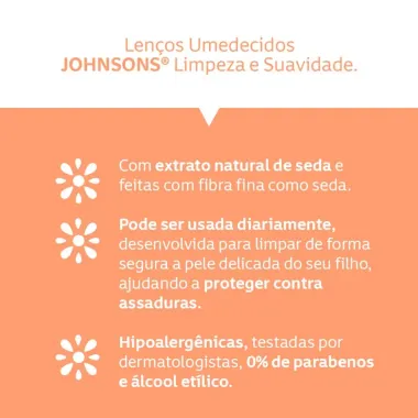 Len&ccedil;os Umedecidos Johnson's Baby Limpeza e Suavidade 44 Unidades