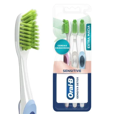 Escova Dental Oral-B Gengiva Detox Ultrafino Extra Macia Cores Sortidas 3 Unidades