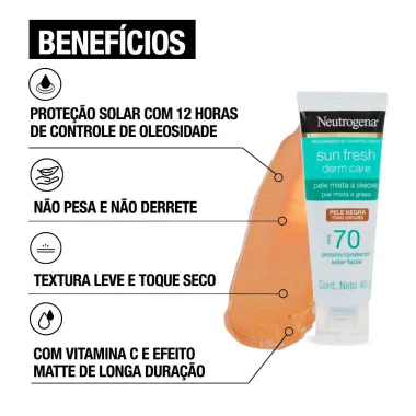 Protetor Solar Facial Neutrogena Sun Fresh Derm Care FPS 70 Pele Negra 40g