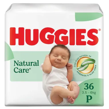 Fralda Huggies Natural Care Tamanho P 36 Fraldas Descartáveis