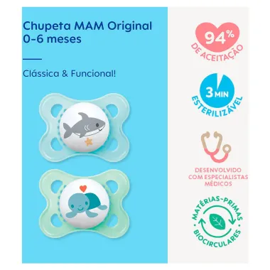 Chupeta Mam Sayings Silicone 0 a 6 Meses Boys Desenhos e Cores Sortidas 2 Unidades Ref:2941