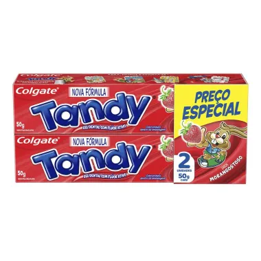 Gel Dental Infantil Tandy com Flúor Ativo Sabor Morangostoso 2 Unidades 50g cada