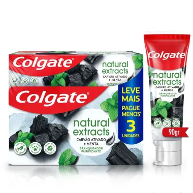 Creme Dental Colgate Natural Extracts Carvão Ativado e Menta com 3 Unidades de 90g cada