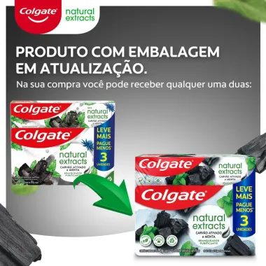 Creme Dental Colgate Natural Extracts Carvão Ativado e menta 3 Unidades 90g Leve Mais Pague Menos