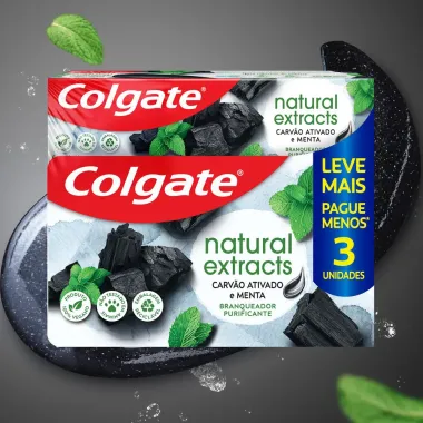 Creme Dental Colgate Natural Extracts Carvão Ativado e menta 3 Unidades 90g Leve Mais Pague Menos