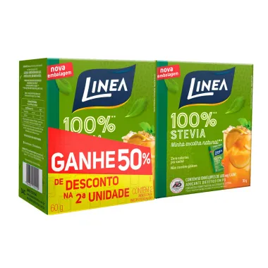 Adoçante Linea Stevia 100% Pó com 2 Unidades 50 Sachês cada Ganhe 50% de Desconto na 2ª Unidade