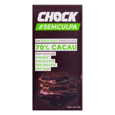 Chocolate Chock 70% Cacau Vegano Zero Lactose Zero Açúcar 75g