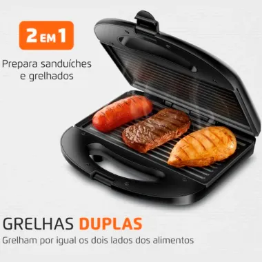 Sanduicheria Mondial Pratic Grill 2 em 1 Preto