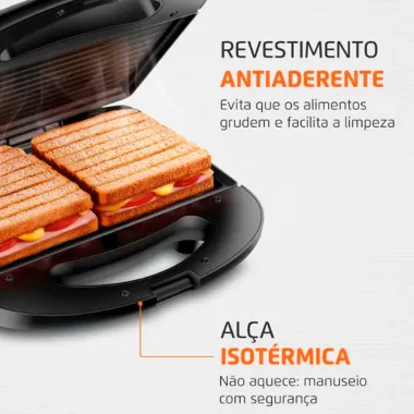 Sanduicheria Mondial Pratic Grill 2 em 1 Preto