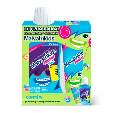 Kit Promocional Malvatrikids Enxaguante Bucal Júnior Blue 250ml + Gel Dental 70g