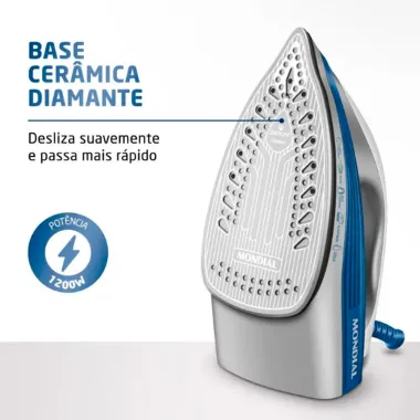 Ferro de Passar Roupa a Vapor Mondial Base Cerâmica 1200W