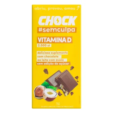 Suplemento Alimentar Tablete Chocolate ao Leite com Avelã Chock Vitamina D 75g