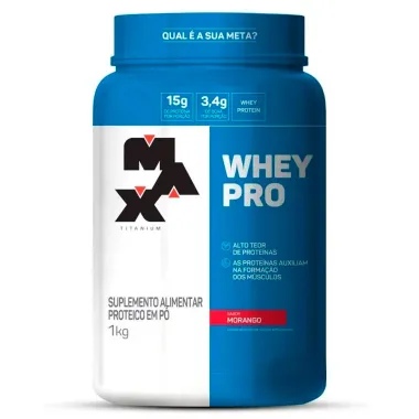 Whey PRO Max Titanium Whey Protein e BCAA Sabor Morango 1Kg