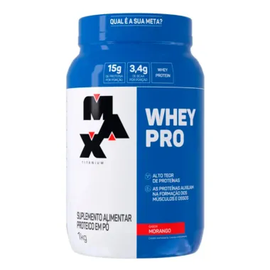 Whey PRO Max Titanium Whey Protein e BCAA Sabor Morango 1Kg