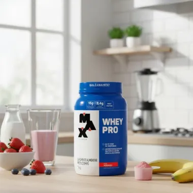 Whey PRO Max Titanium Whey Protein e BCAA Sabor Morango 1Kg