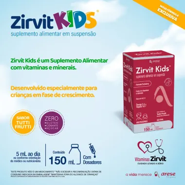 Zirvit Kids Suspensão Sabor Tutti Frutti com 150ml