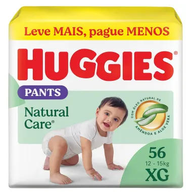Fralda Roupinha Huggies Natural Care Tamanho XG Pacote Hiper 56 Unidades Descartáveis
