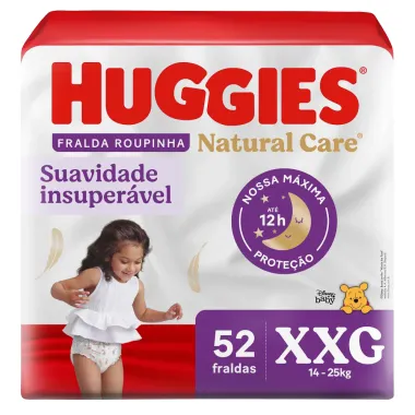 Fralda Roupinha Huggies Natural Care Tamanho XXG Pacote Hiper 52 Unidades Descartáveis