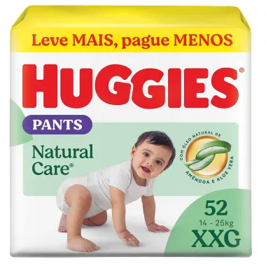 Fralda Roupinha Huggies Natural Care Tamanho XXG Pacote Hiper 52 Unidades Descartáveis