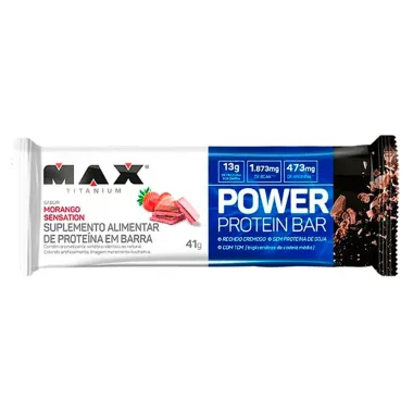 Barra de Proteína Max Titanium Power Protein Bar Sabor Morango Sensation 41g