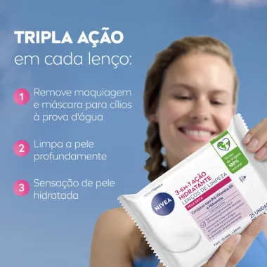 Lenço de Limpeza Nivea Demaquilante Ação Hidratante 3 em 1 25 Unidades