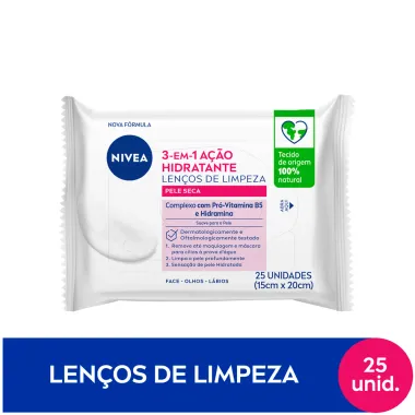 Lenço de Limpeza Nivea Demaquilante Ação Hidratante 3 em 1 25 Unidades
