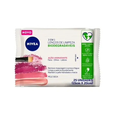 Lenço de Limpeza Nivea Demaquilante Ação Hidratante 3 em 1 25 Unidades