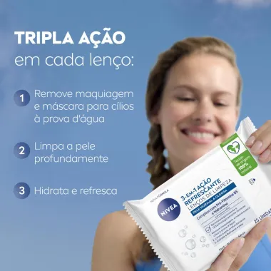 Lenços de Limpeza Facial Nivea  3 em 1 Ação Refrescante Pele Normal a Oleosa 25 Unidades