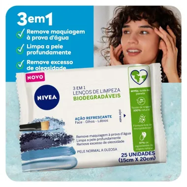 Lenço de Limpeza Nivea Demaquilante Ação Refrescante 3 em 1 25 unidades